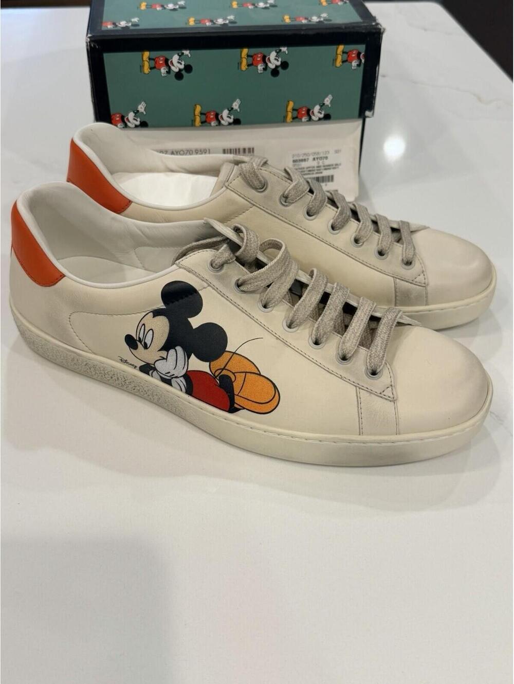 Gucci Ace Mickey Mouse Disney Beige Multi Leather Sneakers Sz G9 US 9.5 10 Mens